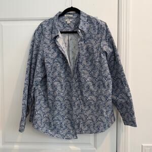L.L Bean Womens Long Sleeve Botton Up Shirt Blue Paisley Wrinkle Free Size 2X